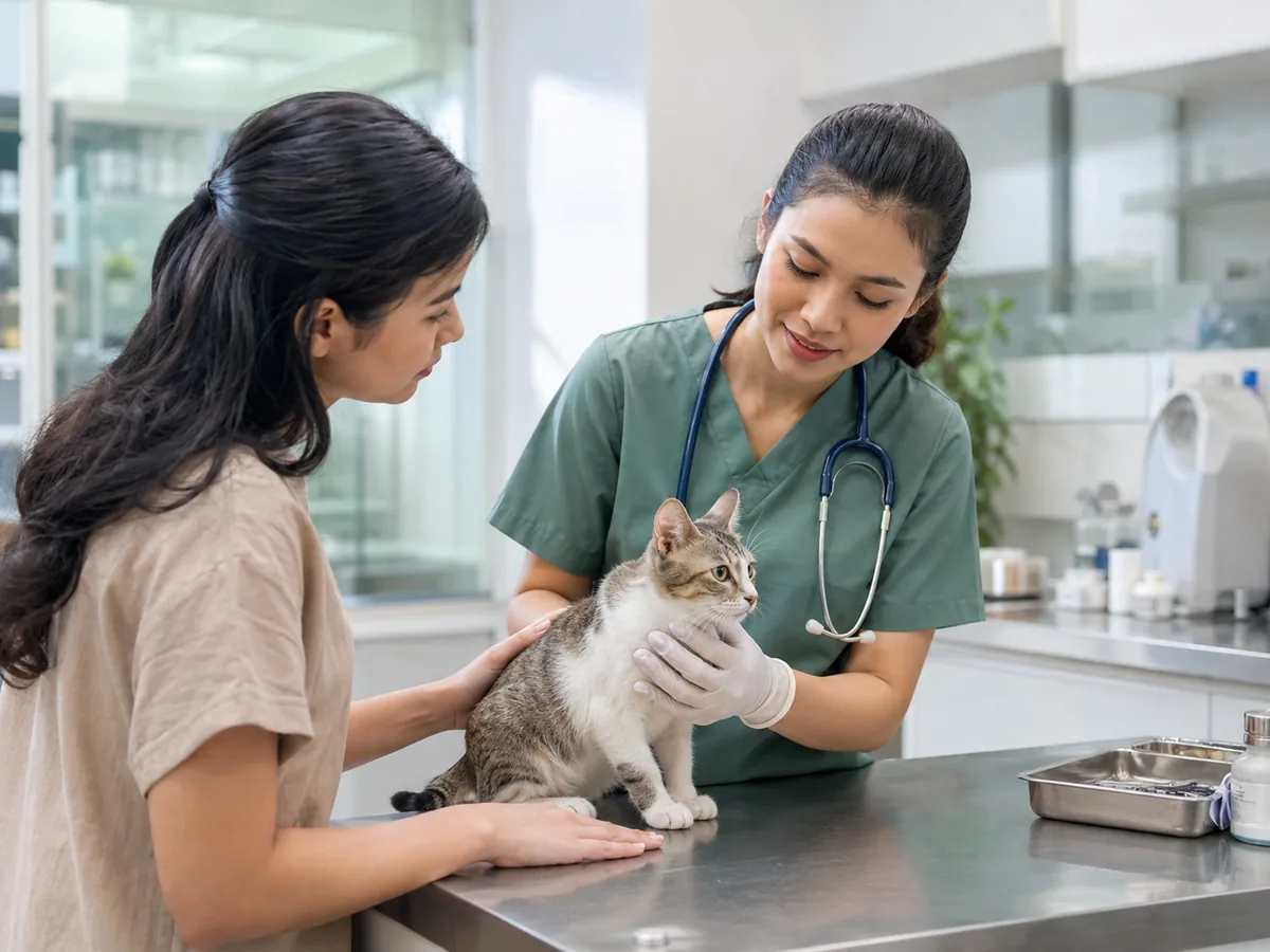 Veterinarian preparing a cat for a procedure in Indonesia